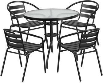 Flash Furniture 31.5 Round Glass Metal Table w/ 4 Chairs