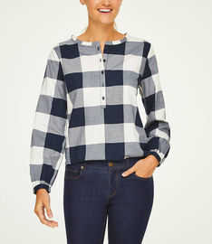 Plaid Ruffle Henley Tunic Shirt