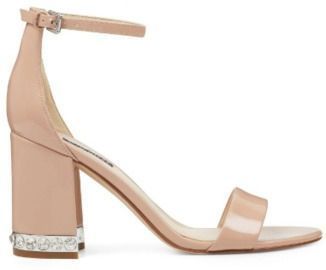 Women's Open Toe, Nude Patent Leather Heel w/ Gem Accents