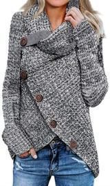 Itsmode Women's Cowl Neck Asymmetric Hem Sweater