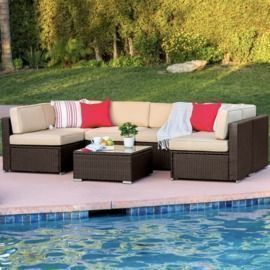 Modular 7-Piece Wicker Sectional Conversation Set w/ Cover