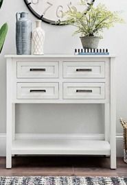Cream Beaded 4-Drawer Console Table