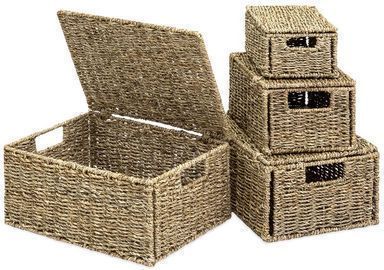 Set of 4 Seagrass Storage Baskets w/ Lids