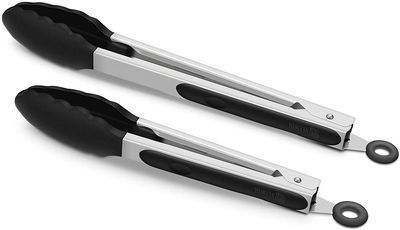 2 Pack Black Locking Food Tongs, 9-Inch & 12-Inch