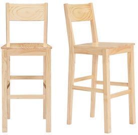 Lincoln Unfinished Wood Bar Stool w/ Square Back, Set Of 2