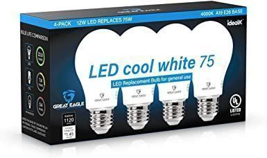 Great Eagle A19 LED Light Bulb, 12W (75W Equivalent), Non-dimmable, 4pk