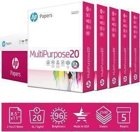 HP Printer Paper MultiPurpose 20lb, 8.5x11 Paper, 5 Ream Case