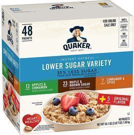 Quaker Instant Oatmeal, Lower Sugar, 4 Flavor Variety Pack, 48 Count