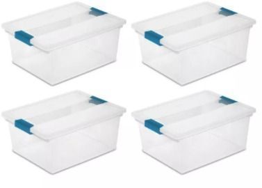 Sterilite Clear Plastic Deep Storage Container Bin with Latching Lid (4 Pack)