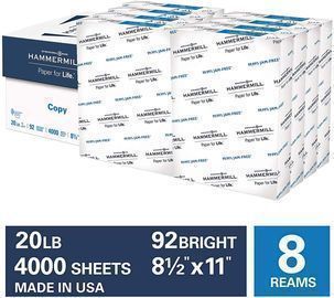 8 Ream Case - Hammermill 20lb Copy Paper, 8.5 x 11, 4,000 Sheets