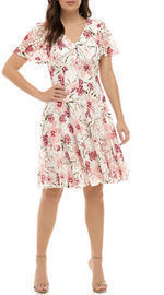 Chris McLaughlin Women's Flutter Sleeve Floral V Neck Dress