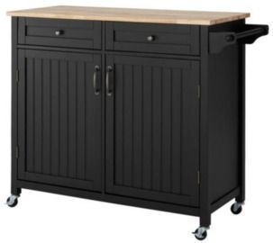 StyleWell Bainport Black Kitchen Cart with Butcher Block Top
