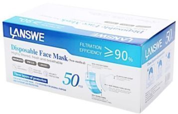 LANSWE Disposable Face Mask - 50pk