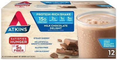 Atkins 12 Count Gluten Free Protein-Rich Shake, Milk Chocolate Delight