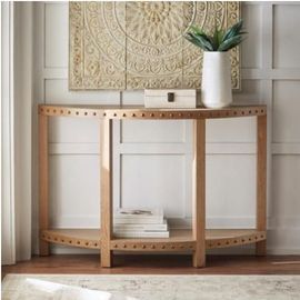 Nailhead Light Washed Oak Console Table