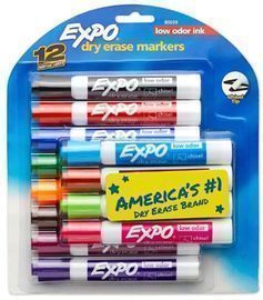 EXPO Low Odor Dry Erase Markers, Chisel Tip, Assorted Colors - 12ct