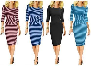 3/4 Sleeve Striped Wear to Work Business Cocktail Pencil Dress