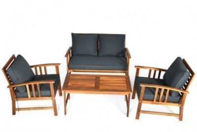 4 Pcs Wooden Patio Furniture Set