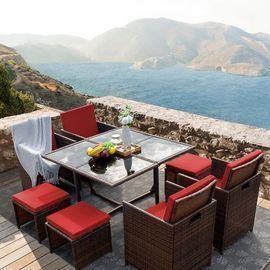 Walnew 9 Pieces Patio Dining Set Cushioned w/
Ottoman (Red)