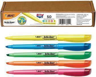 BIC 50 Count Brite Liner Highlighter, Chisel Tip
