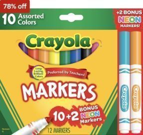 Crayola 12/Box Markers Assorted colors + Bonus Pack