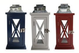 13 Wooden Lantern with Galvanized Top