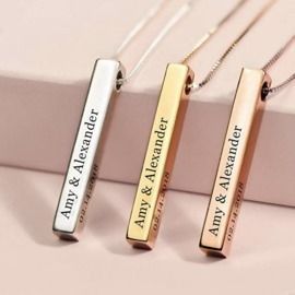Sterling Silver 3D Engraved Personalized Bar Name Necklace