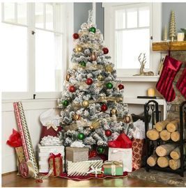 6' Pre-Lit Snow Flocked Artificial Pine Christmas Tree