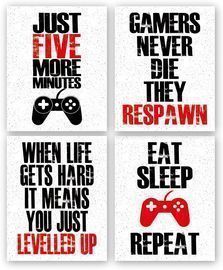 Set of 4 Funny Game Art Print Inspirational Words Quote Posters