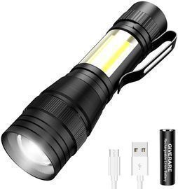 Tactical LED Flashlight, USB Rechargeable (Battery&USB Cable Included)