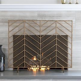 38 x 31 Single Panel Iron Chevron Fireplace Screen