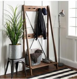 Wood Hall Tree With Shelf and 8-Hooks