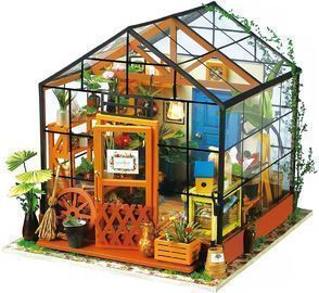 ROBOTIME DIY 3D Mini Green House w/ LED Dollhouse Wooden Miniature Furniture Kit