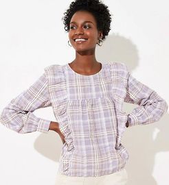 Plaid Ruffle Cropped Blouse