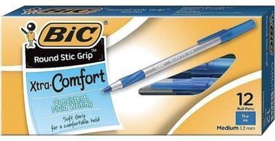 12/Pack BIC Round Stic Grip Xtra Comfort Ballpoint Pens