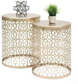 Set of 2 Decorative Round Side Table Nightstands