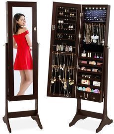 6 Tier Standing Jewelry Mirror Armoire W/ Led Lights