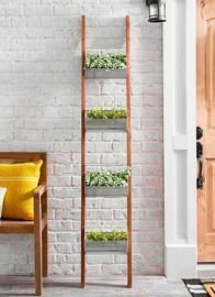 Wooden Ladder with Galvanized Planters