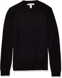 Amazon Essentials Midweight V-Neck Men's Cotton Sweater (Black)