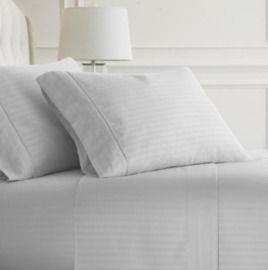 4-Piece Striped Microfiber King Sheet Set - White