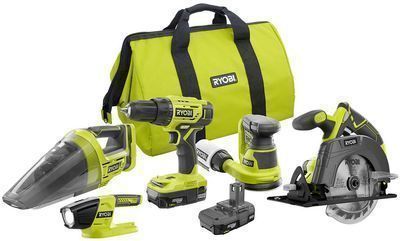 RYOBI 18V ONE+ Cordless 5-Tool Combo Kit w/ 2x 1.5 Ah Batteries, Charger & Bag