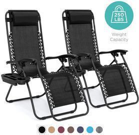 Ending Soon! Set Of 2 Adjustable Zero Gravity Patio Chair Recliners W/ Cup Holders