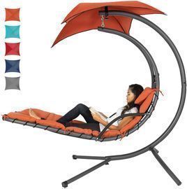 Curved Chaise Lounge Chair w/ Removable Canopy (Blue or Orange)