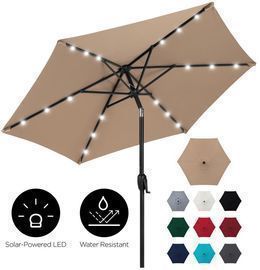 7.5ft Outdoor Solar Patio Umbrella W/ Push Button Tilt, Crank Lift