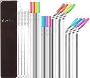 Set of 16 Reusable Stainless Steel Straws
