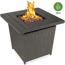 28in Fire Pit Table 50,000 BTU Wicker Propane w/ Faux Wood