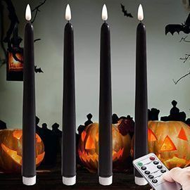 Dark Black Flameless Taper Candles, 4pk