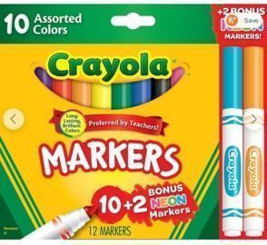 12-Count Crayola Markers Assorted Colors Bonus Pack