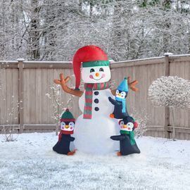 Christmas Penguins Building Snowman Inflatable