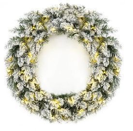 24in Pre-Lit Artificial Pine Wreath w/ 50 White LED Lights